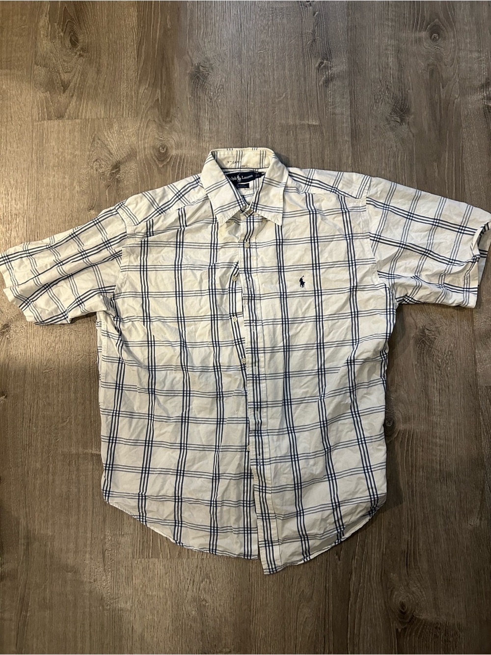 Ralph Lauren Blaire Button Down Classic Short-Sleeve Plaid Shirt - White & Navy
